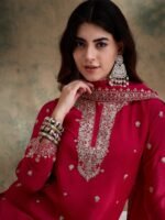 Pink Chinon Embroidered Kurta Sharara Set with Dupatta
