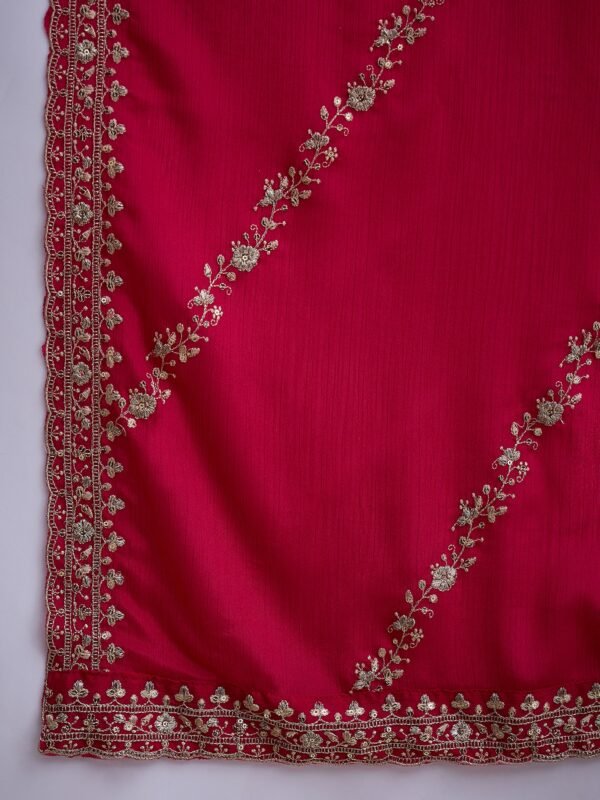 Pink Chinon Embroidered Kurta Sharara Set with Dupatta