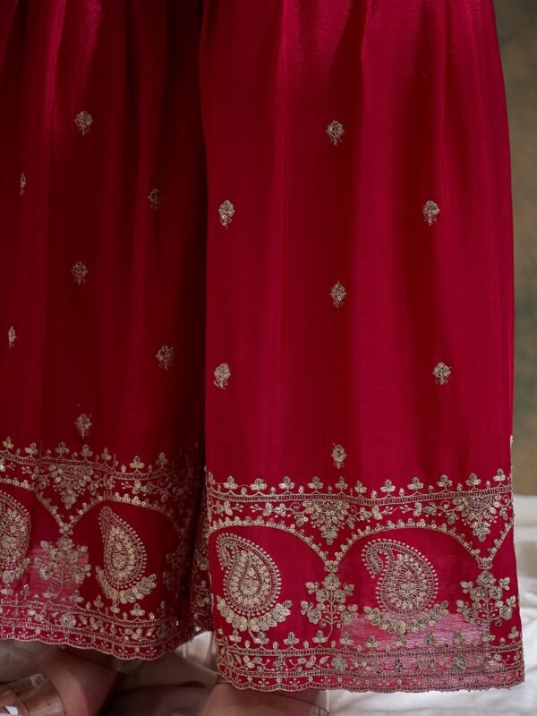 Pink Chinon Embroidered Kurta Sharara Set with Dupatta