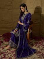 Purple Chinon Embroidered Kurta Sharara Set with Dupatta
