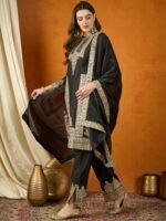 Black Chinon Embroidered Kurta Palazzo Set with Dupatta