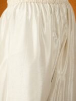 Off White Chinon Embroidered Kurta Palazzo Set with Dupatta