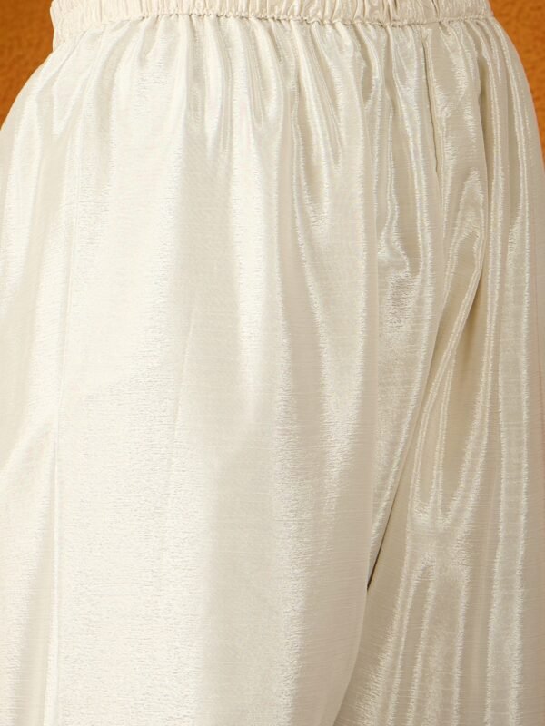 Off White Chinon Embroidered Kurta Palazzo Set with Dupatta