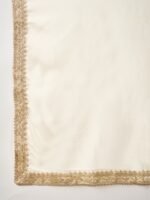 Off White Chinon Embroidered Kurta Palazzo Set with Dupatta