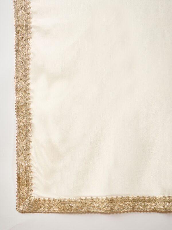 Off White Chinon Embroidered Kurta Palazzo Set with Dupatta