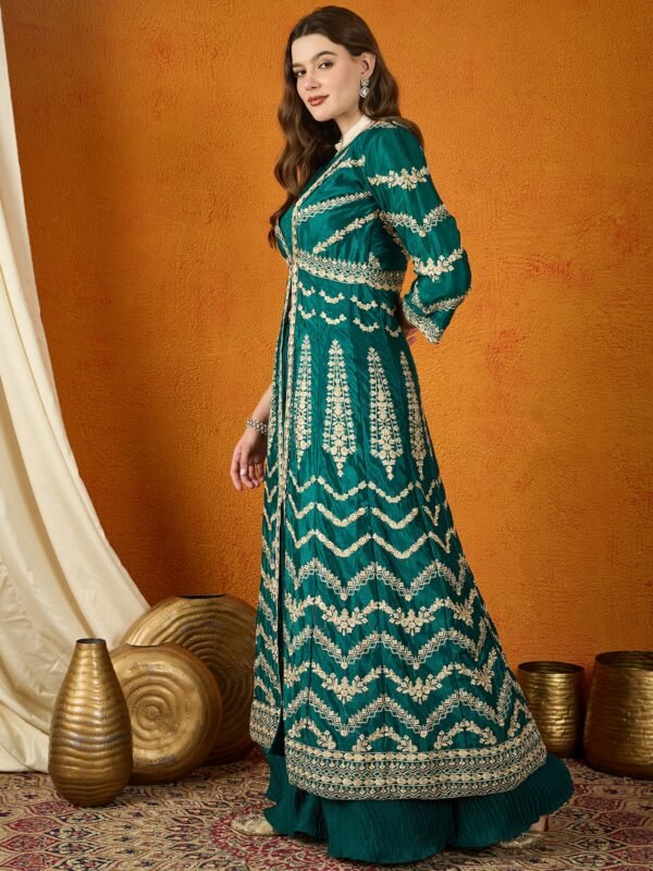 Green Embellished Lehenga Choli with Full-Length Jacket
