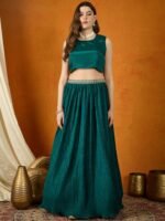 Green Embellished Lehenga Choli with Full-Length Jacket
