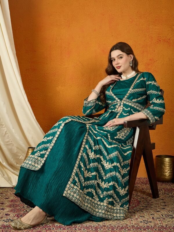 Green Embellished Lehenga Choli with Full-Length Jacket