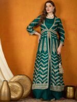 Green Embellished Lehenga Choli with Full-Length Jacket
