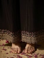 Black Chinon Kurta Palazzo Set with Lace Dupatta - Stitched