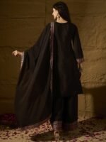 Black Chinon Kurta Palazzo Set with Lace Dupatta - Stitched