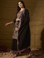 Black Chinon Kurta Palazzo Set with Lace Dupatta - Stitched