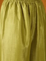 Mehendi Green A-Line Kurta Palazzo Set with Lace Dupatta