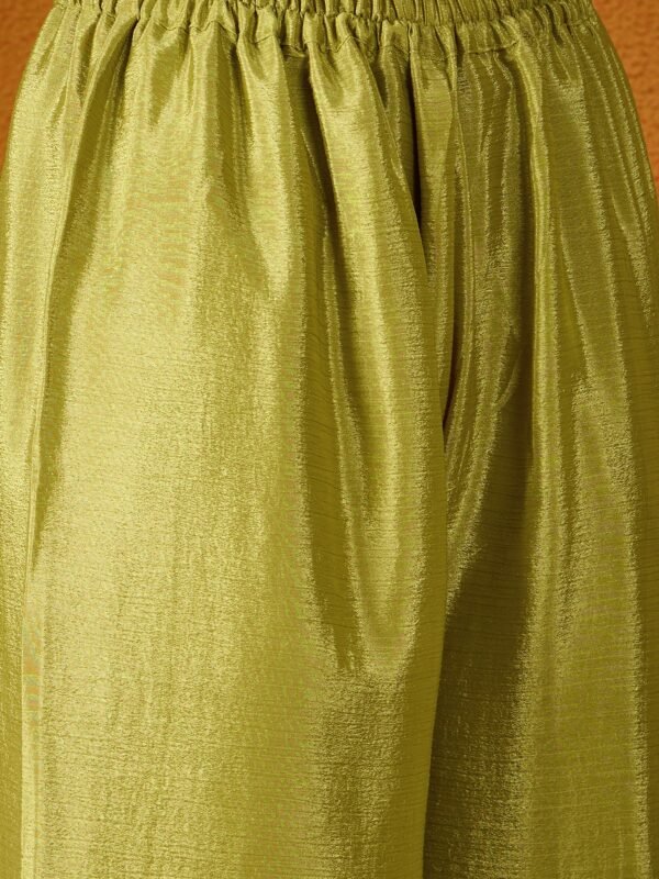 Mehendi Green A-Line Kurta Palazzo Set with Lace Dupatta