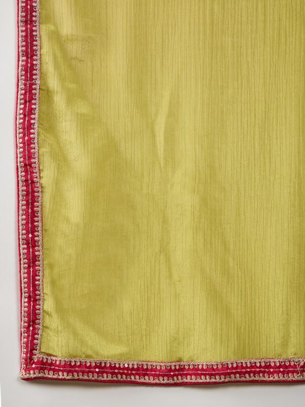 Mehendi Green A-Line Kurta Palazzo Set with Lace Dupatta