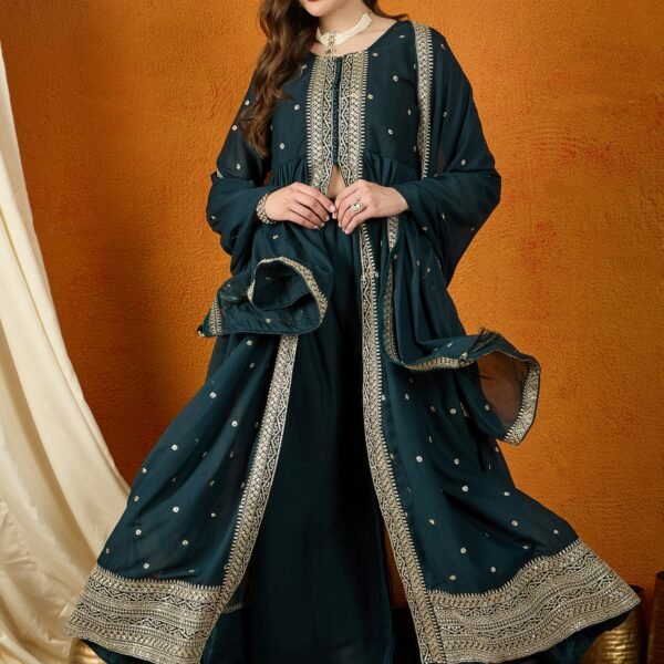 Rama Flared Kurta Palazzo Set with Embroidered Dupatta