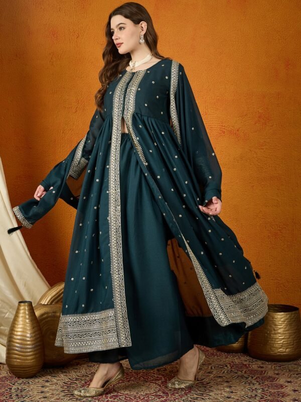 Rama Flared Kurta Palazzo Set with Embroidered Dupatta