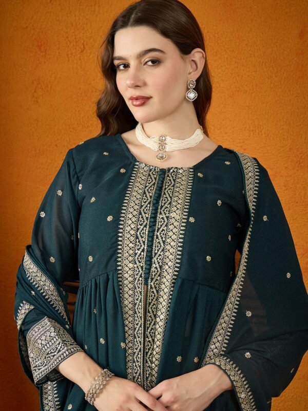 Rama Flared Kurta Palazzo Set with Embroidered Dupatta