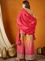 Pink Straight Kurta Palazzo Set with Embroidered Dupatta