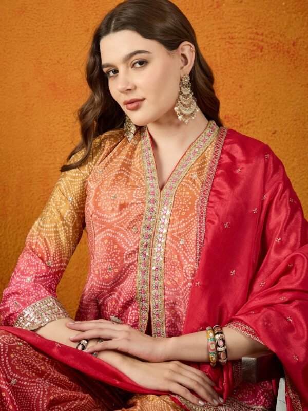 Pink Straight Kurta Palazzo Set with Embroidered Dupatta