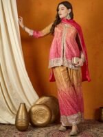 Pink Straight Kurta Palazzo Set with Embroidered Dupatta