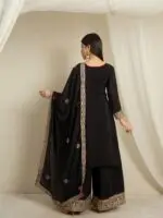 Black Straight Kurta Palazzo Set with Embroidered Dupatta