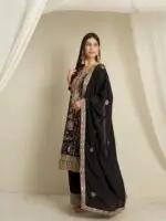 Black Straight Kurta Palazzo Set with Embroidered Dupatta