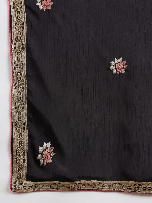 Black Straight Kurta Palazzo Set with Embroidered Dupatta