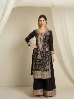 Black Straight Kurta Palazzo Set with Embroidered Dupatta