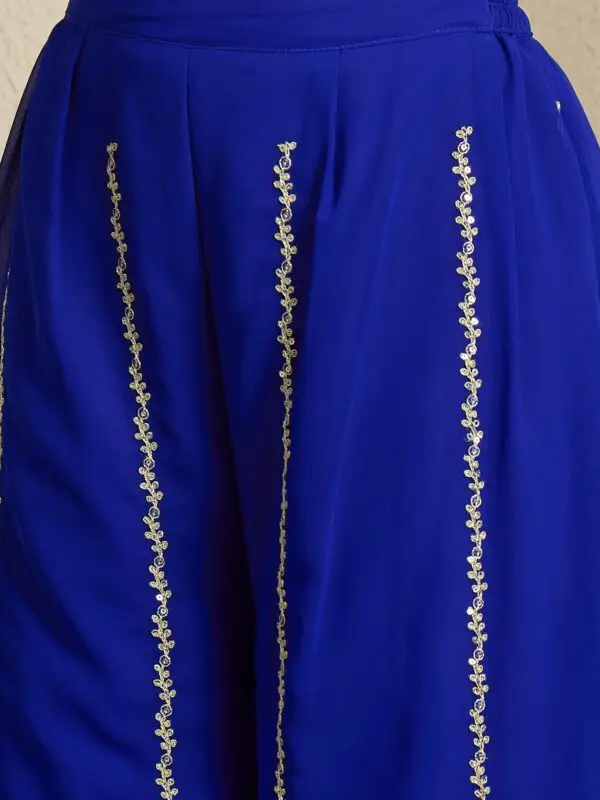 Blue Embroidered A-Line Kurta Palazzo Set with Plain Dupatta