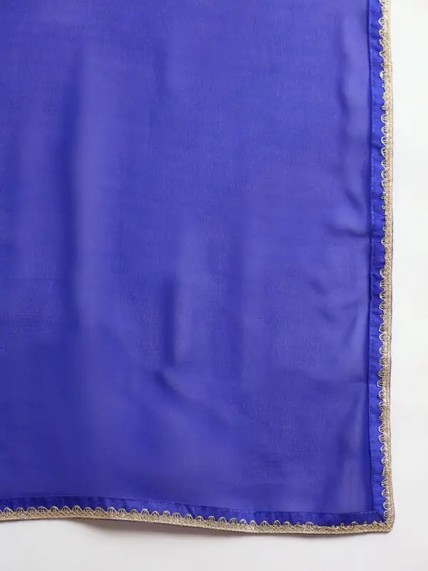 Blue Embroidered A-Line Kurta Palazzo Set with Plain Dupatta