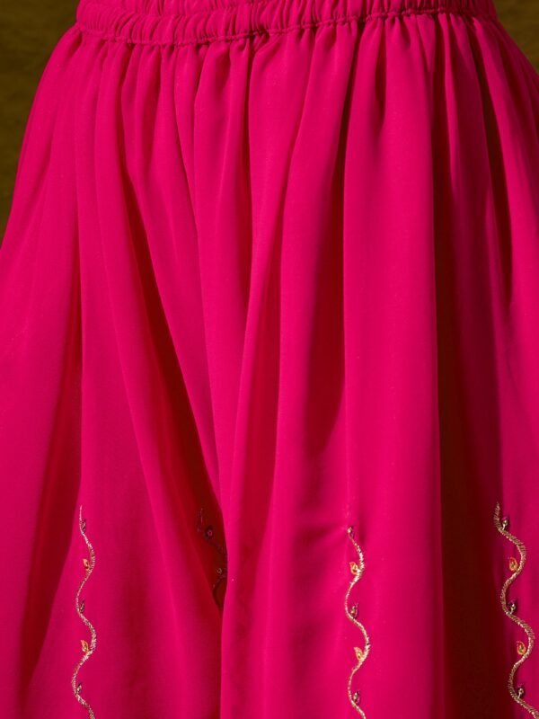 Pink Embroidered Flared Kurta Palazzo Set | V Neck | Above Knee Top
