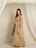 Coffee Embroidered A-line Kurta Palazzo Set | Round Neck | Knee Length