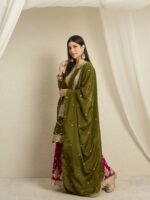 Mehendi Embroidered Chinon Lehenga Set | Round Neck | Knee Length Top