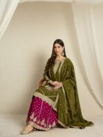 Mehendi Embroidered Chinon Lehenga Set | Round Neck | Knee Length Top