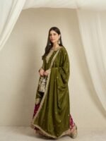 Mehendi Embroidered Chinon Lehenga Set | Round Neck | Knee Length Top
