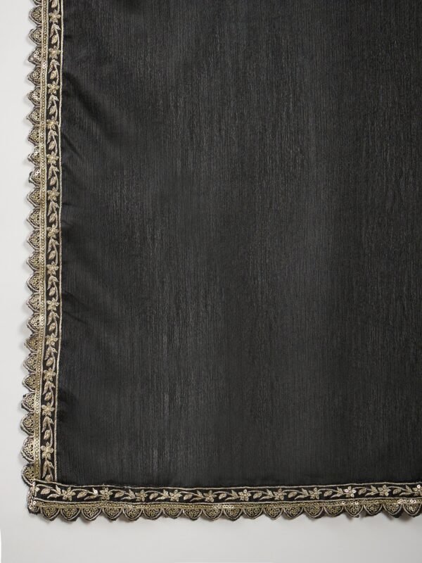 Black Embroidered Chinon Kurta Palazzo Set | Boat Neck | Calf Length