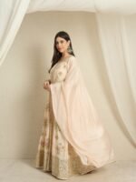 Peach Embroidered Anarkali Kurta Pant Set | V Neck | Full Length