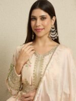 Peach Embroidered Anarkali Kurta Pant Set | V Neck | Full Length