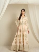 Peach Embroidered Anarkali Kurta Pant Set | V Neck | Full Length