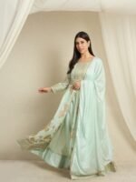Pista Embroidered Anarkali Kurta Pant Set | V Neck | Full Length
