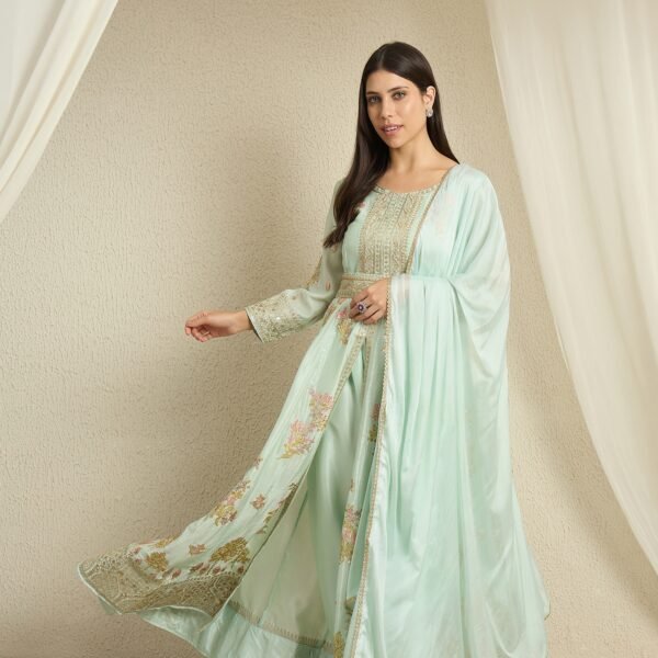 Pista Embroidered Anarkali Kurta Pant Set | V Neck | Full Length