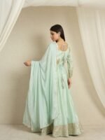 Pista Embroidered Anarkali Kurta Pant Set | V Neck | Full Length