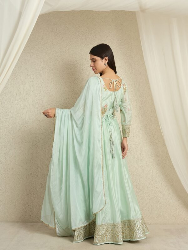 Pista Embroidered Anarkali Kurta Pant Set | V Neck | Full Length