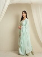 Pista Embroidered Anarkali Kurta Pant Set | V Neck | Full Length