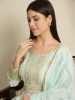 Pista Embroidered Anarkali Kurta Pant Set | V Neck | Full Length
