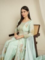 Pista Embroidered Anarkali Kurta Pant Set | V Neck | Full Length