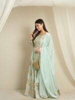 Pista Embroidered Anarkali Kurta Pant Set | V Neck | Full Length