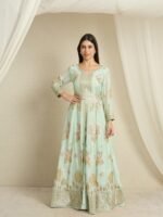 Pista Embroidered Anarkali Kurta Pant Set | V Neck | Full Length