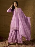 Light Pink Embroidered Kurta Palazzo | Round Neck | Above Knee